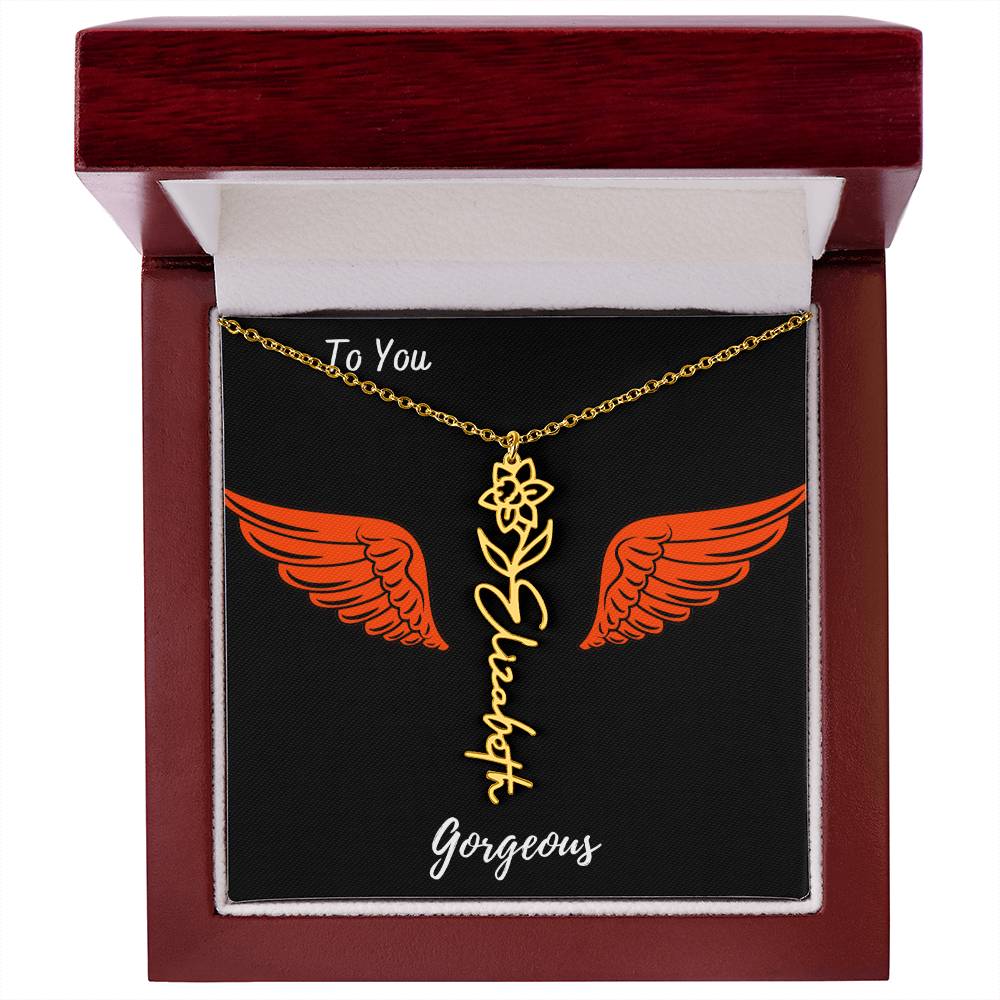 Birth flower necklace Birth name flower Necklace Personalized with a gift box