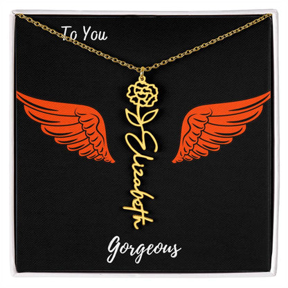 Birth flower necklace Birth name flower Necklace Personalized with a gift box