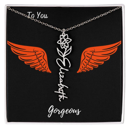 Birth flower necklace Birth name flower Necklace Personalized with a gift box