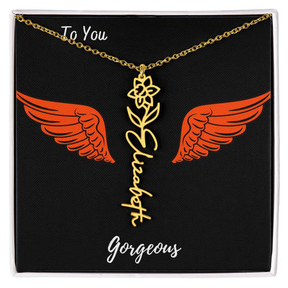 Birth flower necklace Birth name flower Necklace Personalized with a gift box