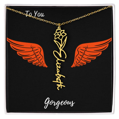 Birth flower necklace Birth name flower Necklace Personalized with a gift box