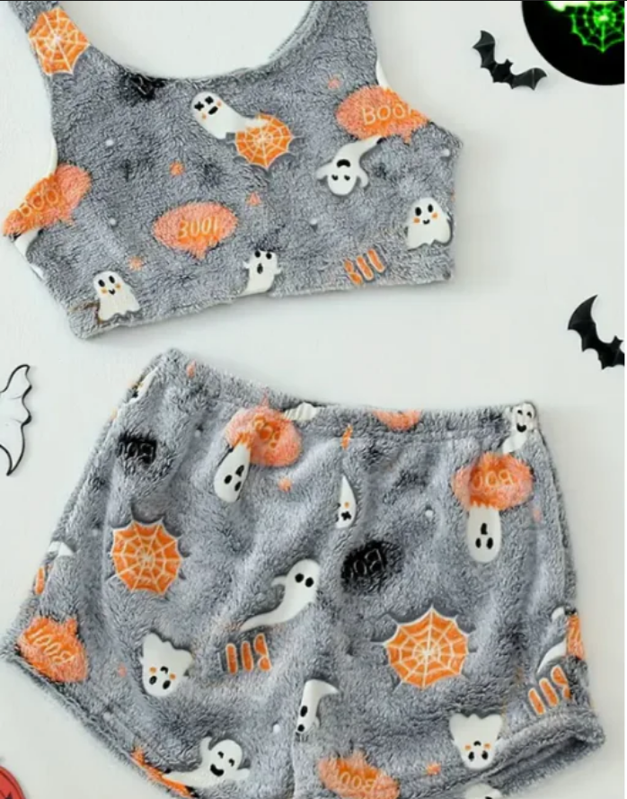glow in the dark Halloween pajamas for Women Gray