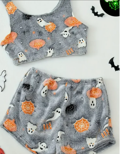 glow in the dark Halloween pajamas for Women Gray