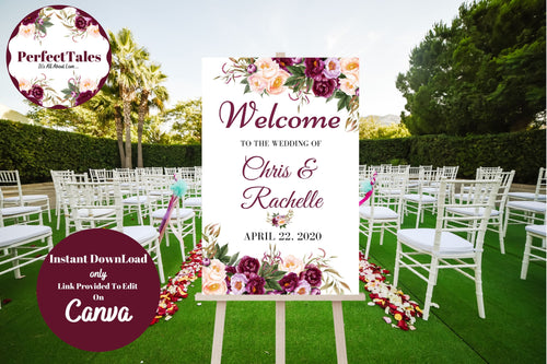 Wedding Welcome Signs - Peonies Flower