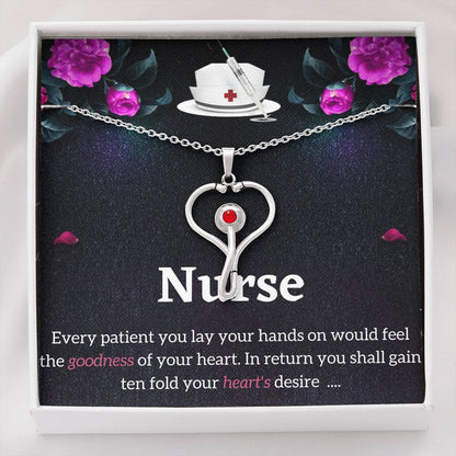 Nurse Necklace - Stethoscope Charm with Red Swarovski crystal