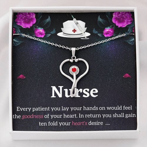 Nurse Necklace - Stethoscope Charm with Red Swarovski crystal