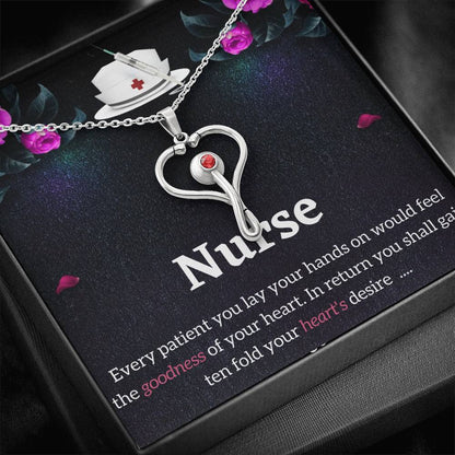 Nurse Necklace - Stethoscope Charm with Red Swarovski crystal